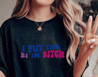 Bisexual TShirt, Queer Clothing, y2k fashion, I put the Bi in Bitch, Gay Pride Shirt, Sappho Tee, Bisexual Flag, retro 90s vibes, LGBTQIA+