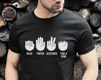 Funny Woodworking Shirt, Female Woodworker gift, Rock Paper Scissors Tablesaw, Dad Joke Tshirt for Builder, Carpenter, Handyman, DIY Queen
