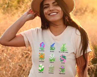 Deadly flowers shirt, Poisonous Plants, Botanical Shirt, Florist Gift, Dark Academia, Cottagecore, Goblincore, Green Witch, Herbalist