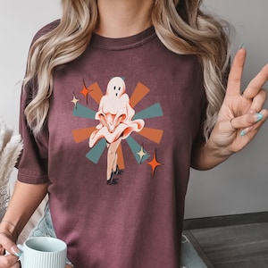 Ghost Pinup Shirt, Retro Halloween TShirt, Sexy Pin Up Tee, Vintage Vibes, 1970s Aesthetic, 50s Marilyn Monroe Dress Blowing, Smell my Feet