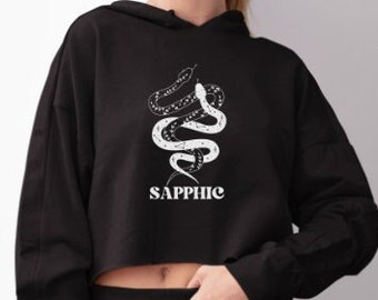 Sapphic Snakes Cropped Hoodie, Celestial Snake Sweatshirt, Retro Lesbian Hoodie, LGBTQ, Mystical Astrology Sweater, Witchy Vibes Crop Top