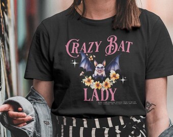 Crazy Bat Lady, Retro Bat Shirt, Goblincore Shirt, Dark Cottagecore, Witchy Shirt, Halloween Bats, Goth Tshirt, Grunge Style, Spooky Season