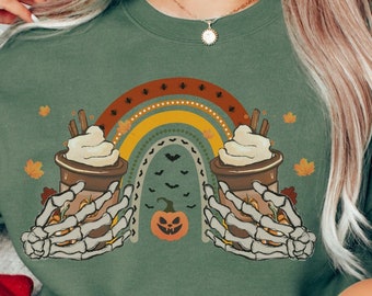 Halloween Shirts for Adults, Spooky Sweatshirt, Halloween Coffee Sweatshirt, Fall Coffee Sweatshirt, Pumpkin Coffee Sweatshirt, Pumpkin Cafe