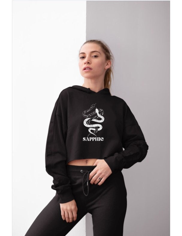 Sapphic Snakes Cropped Hoodie, Celestial Snake Sweatshirt, Retro Lesbian Hoodie, LGBTQ, Mystical Astrology Sweater, Witchy Vibes Crop Top