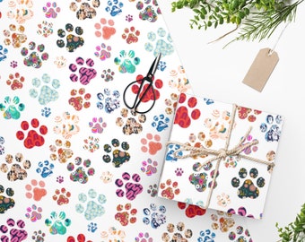 Rainbow Paw Print Wrapping Paper, Color Wrapping Paper, Gift for Animal Lover, Dog Mom Gift, Dog Lover Gift Wrap, Puppy Paws Wrapping paper