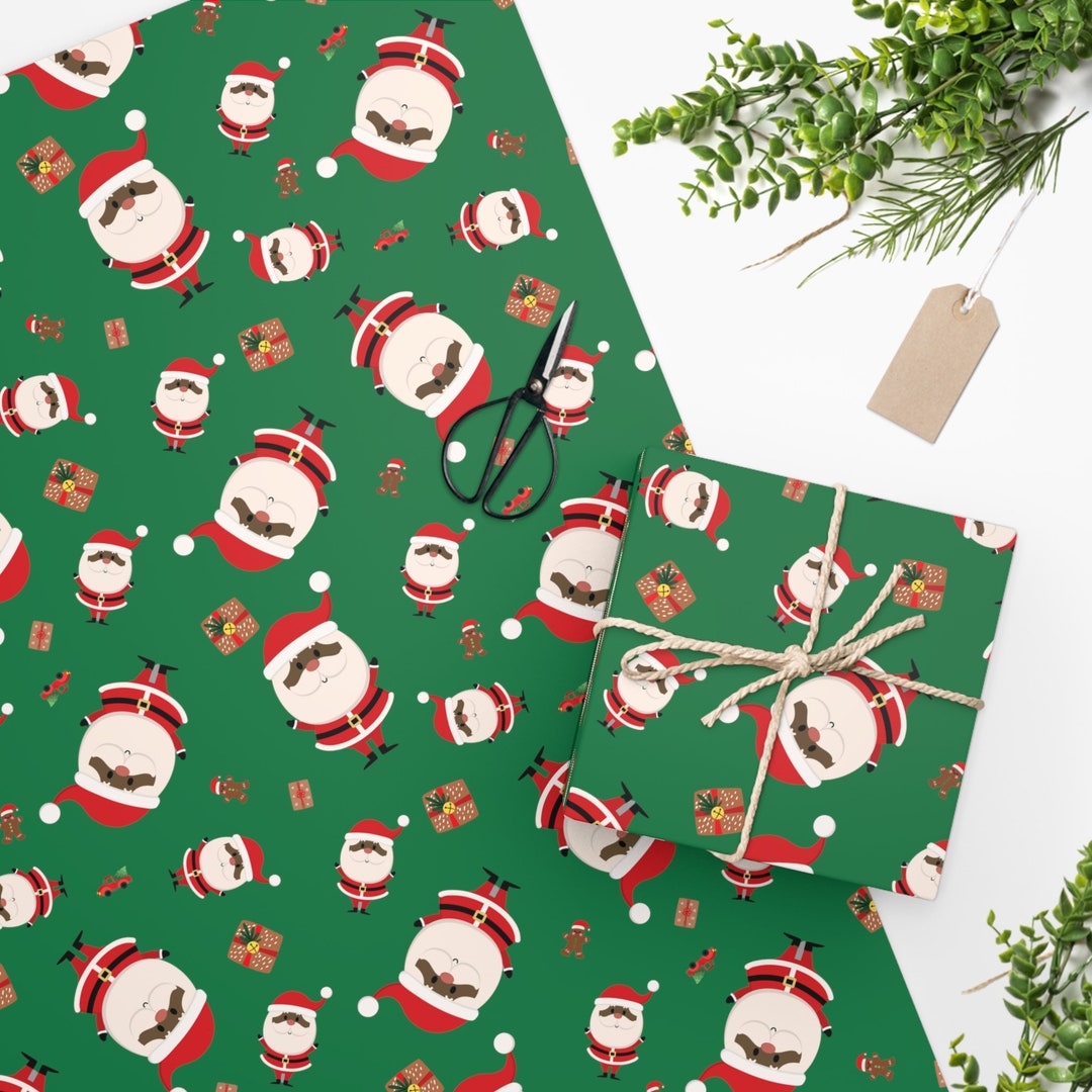 Black Santa Wrapping Paper Christmas Wrapping Paper Cute Santa Wrapping Paper Santa Claus