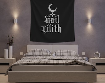 Lilith Tapestry, Mother of Demons, Hail Lilith, Witchy Vibes Wall Hanging, Gothic Home Decor, Wiccan Pagan Dark Goddess, Satanic Altar