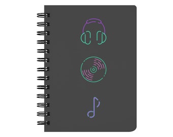 Neon Music Spiralbound Notebook | Headphones notebook | Journal | Diary | Gift for writers | Journaling | Neon notebook