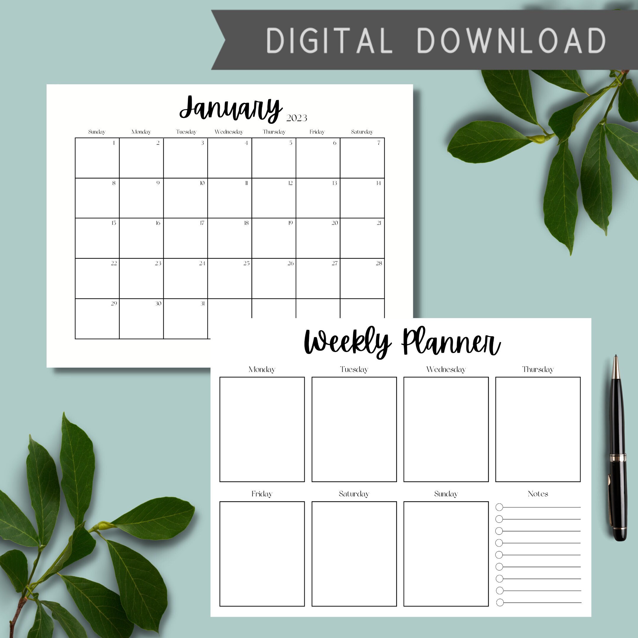 2023 Monthly and Weekly Printable Calendar Bundle Landscape - Etsy