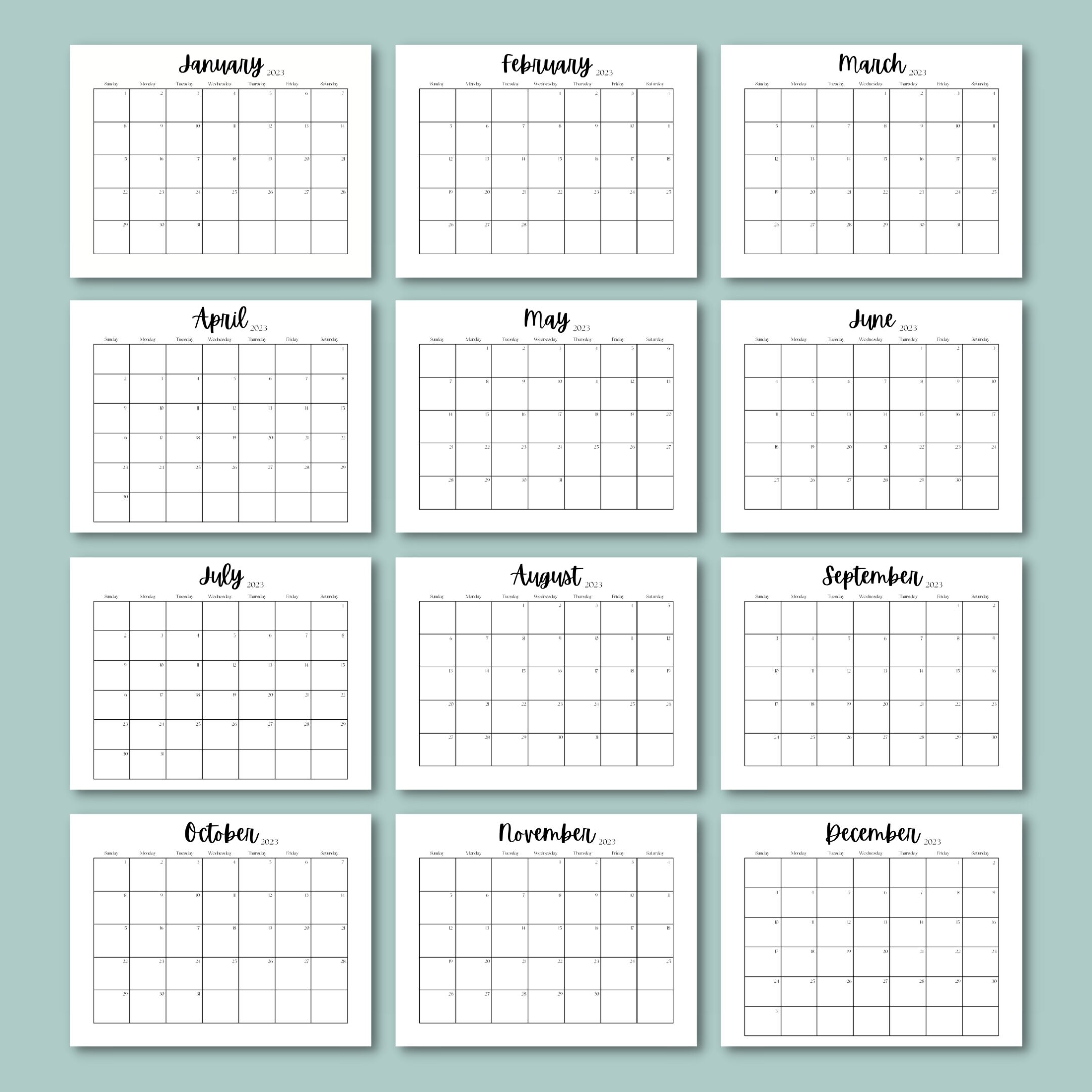 2023-calendar-printable-landscape-monthly-calendar-etsy