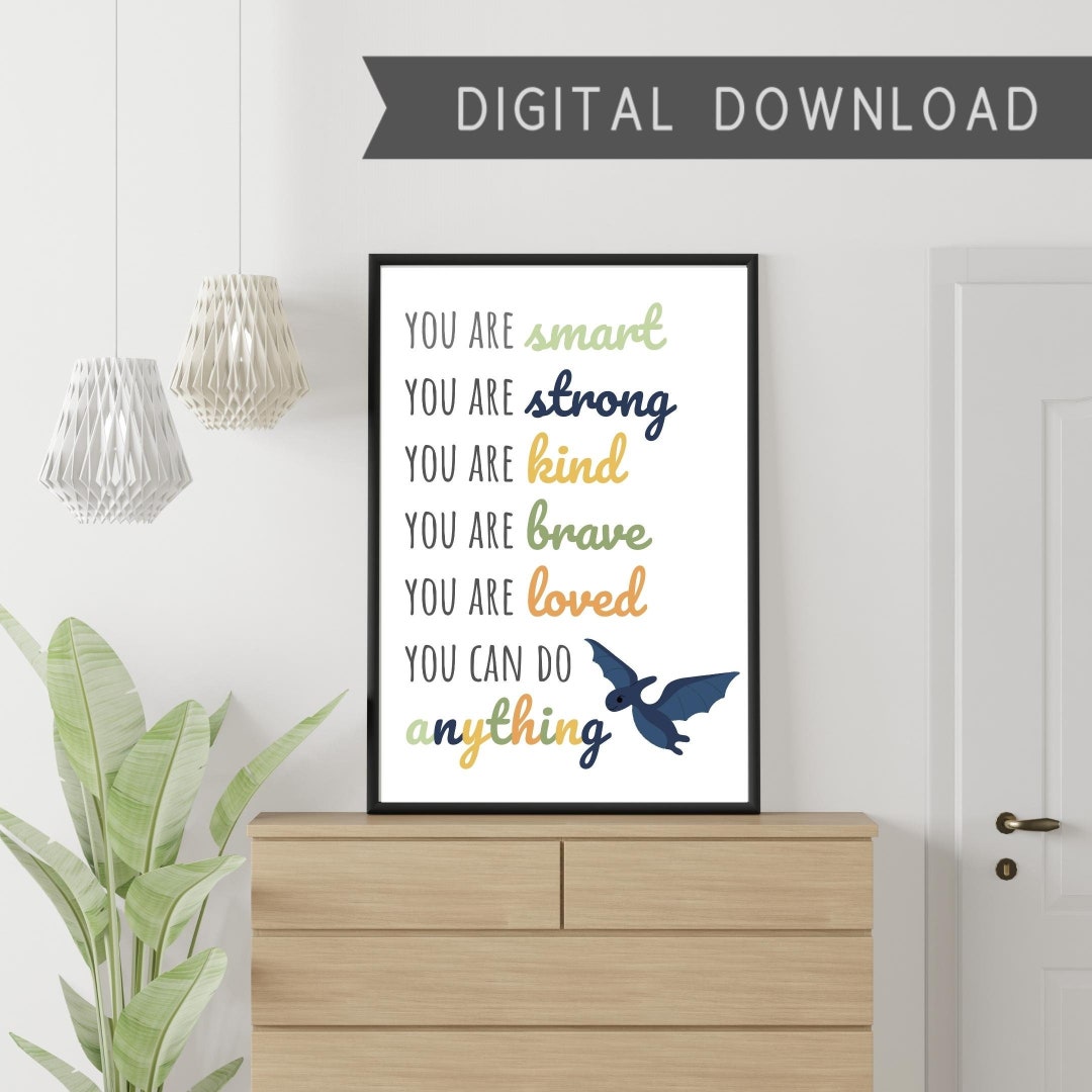 Dinosaur Affirmations Wall Art, Digital Download, Dinosaur Nursery ...