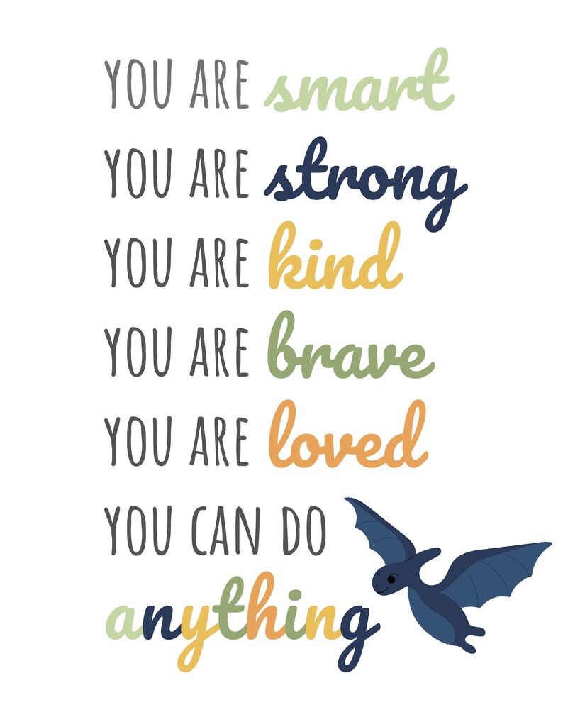 Dinosaur Affirmations Wall Art, Digital Download, Dinosaur Nursery ...