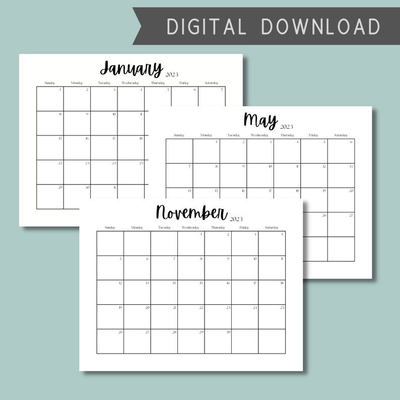 2023-calendar-printable-landscape-monthly-calendar-etsy
