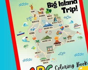 Big Island Hawai'i ABC Coloring Book, Kids Activity (Digital Download)