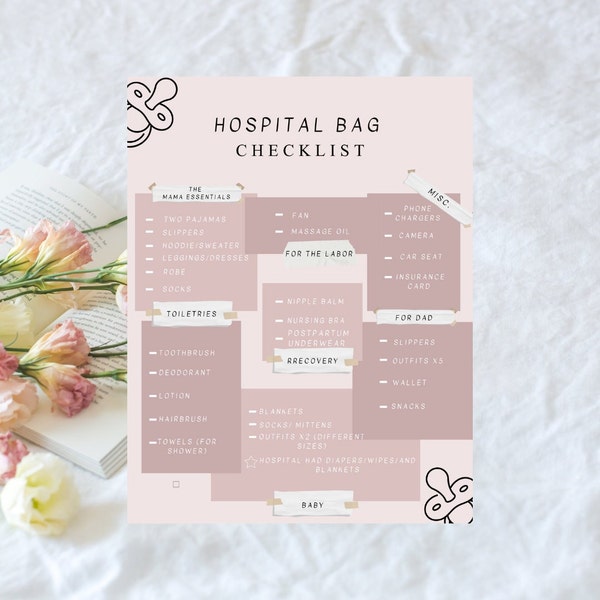 Hospital Bag Checklist - For Labor/Delivery *Digital File*