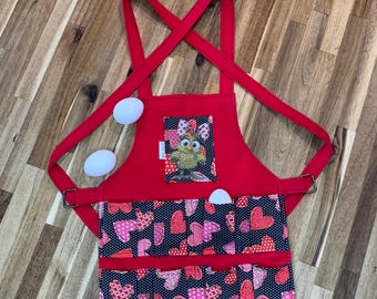 Child’s Egg Collecting Apron With Hearts And An Embroidered Chicken (3 sizes available)