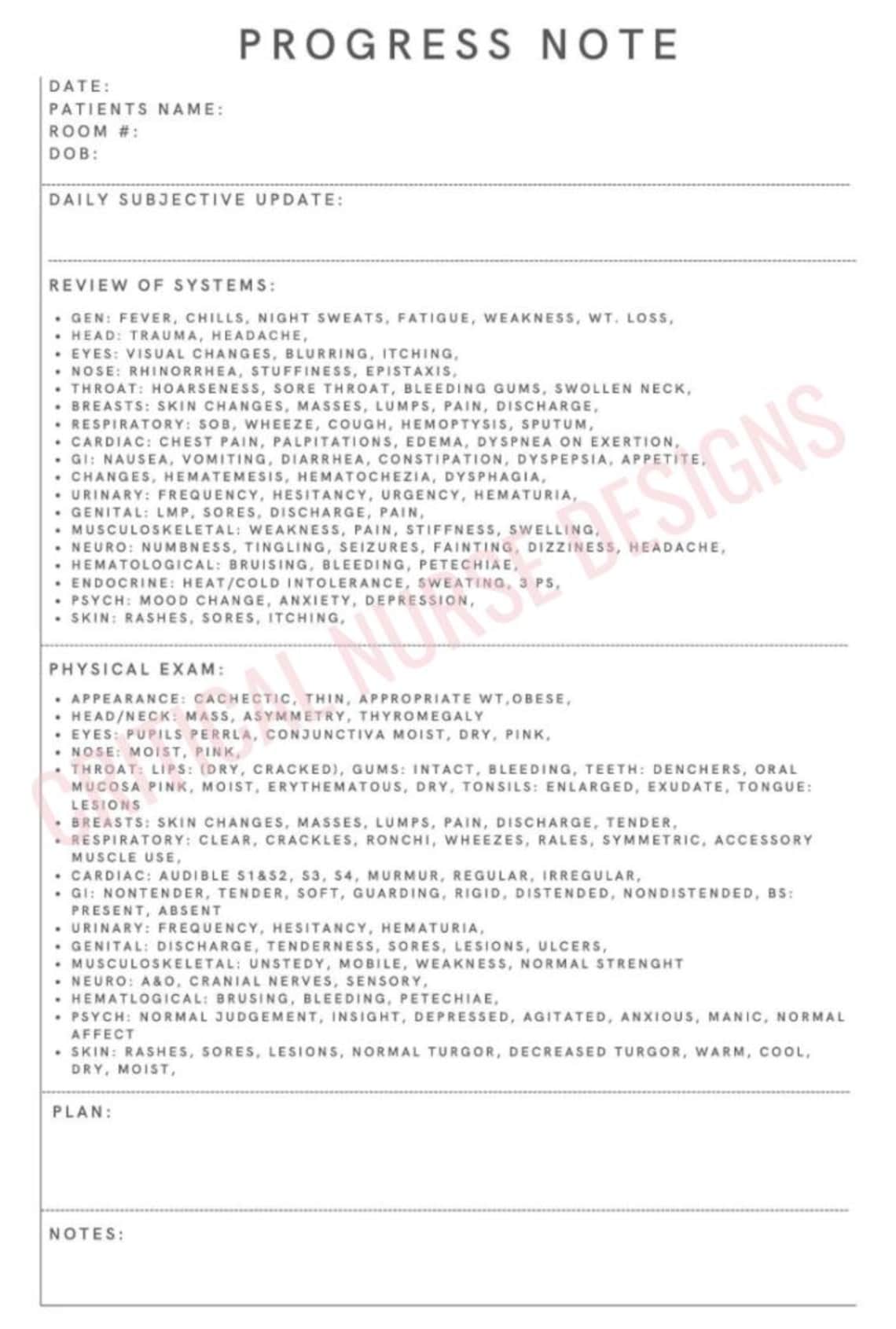 Comprehensive Progress Note Template for Physicians, Nurse ...