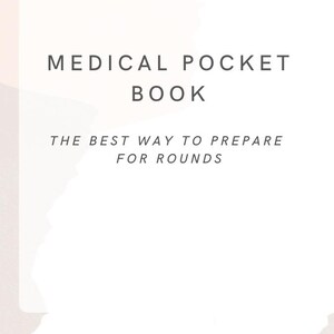 Puede incluir: Un fondo abstracto blanco y rosa con un rectángulo blanco en el centro. El texto "MEDICAL POCKET BOOK" está en la parte superior del rectángulo. Debajo del texto está "THE BEST WAY TO PREPARE FOR ROUNDS". En la parte inferior del rectángulo está "CRITICAL NURSE DESIGNS".