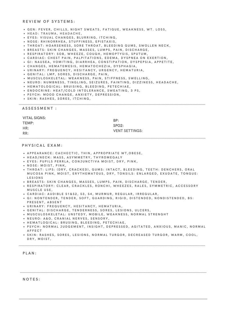 History and Physical Template, Nurse Practitioner Student, Nursing