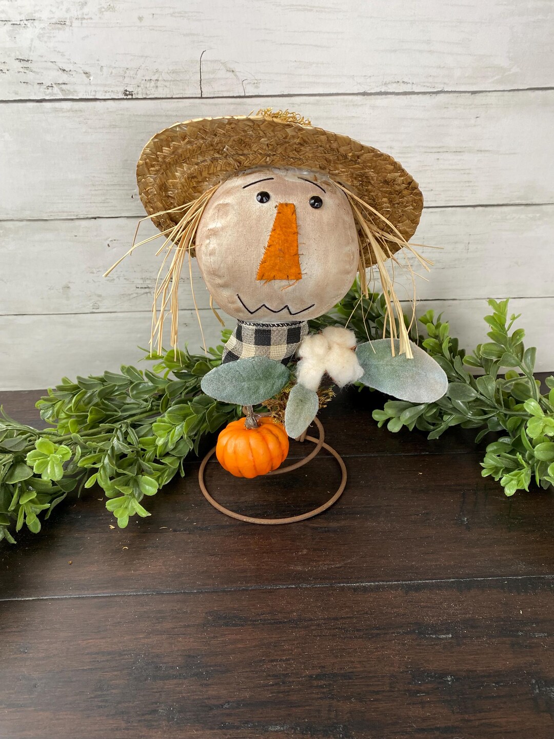 Cute Primitive Scarecrow Decor on Rusty Bed Spring for Pumpkin and Fall ...