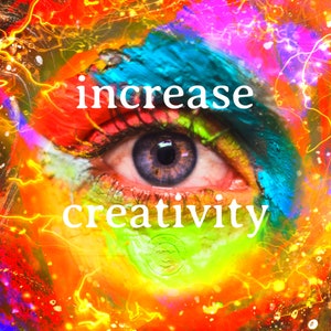 Puede incluir: Una imagen abstracta colorida con un primer plano de un ojo. El ojo está rodeado de colores brillantes, incluyendo rojo, naranja, amarillo, verde, azul y morado. El texto "increase creativity" está escrito en letras blancas en la imagen.
