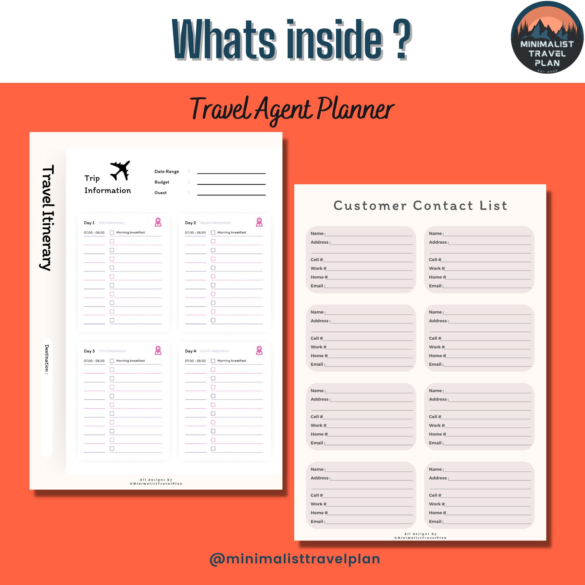 2023 Travel Agent Planner Templates Printable or Full Editable Etsy