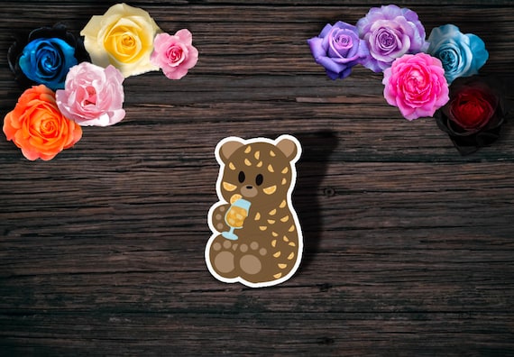 Glossy Teddy Bear Sticker: Kawaii Orange Spot Bear With Smoothie