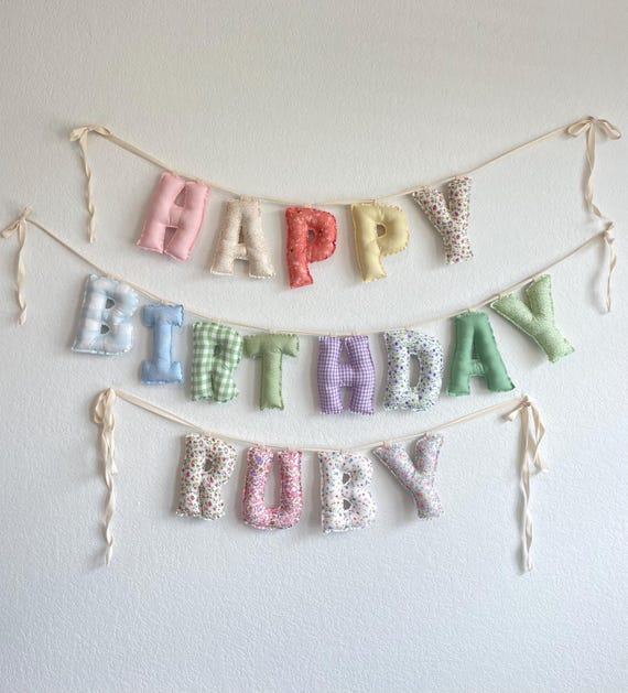 Custom Happy Birthday Banner & Name Banner - Personalized Garland, Customizable Fabrics, Handmade Keepsake Decor