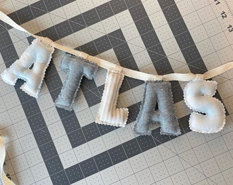 MINI Custom Fabric Name Banner - Personalized Name Garland, Birth Announcement, Handmade Keepsake Decor