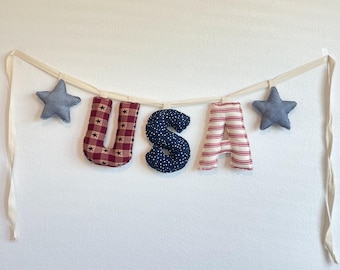 Grande bannière américaine en tissu - guirlande du 4 juillet, décoration souvenir fait main