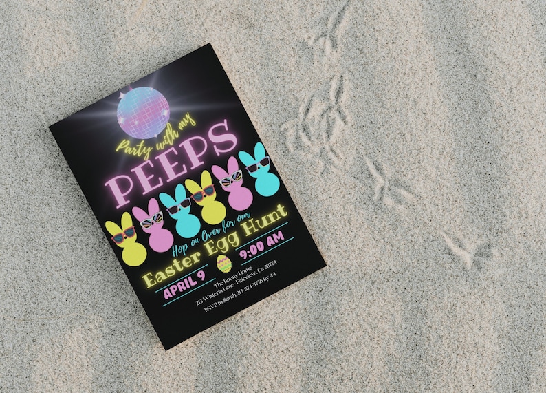 Editable Party with my Peeps Easter Egg Hunt Invitation Template, Peep Party Invite, Instant Download, Digital, KP177 image 2
