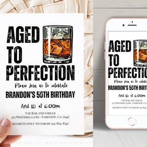 Editable Aged to Perfection Whiskey Birthday Invitation Template, Men&#39;s Cocktail Invite, Instant Download, Digital Invite, KP636