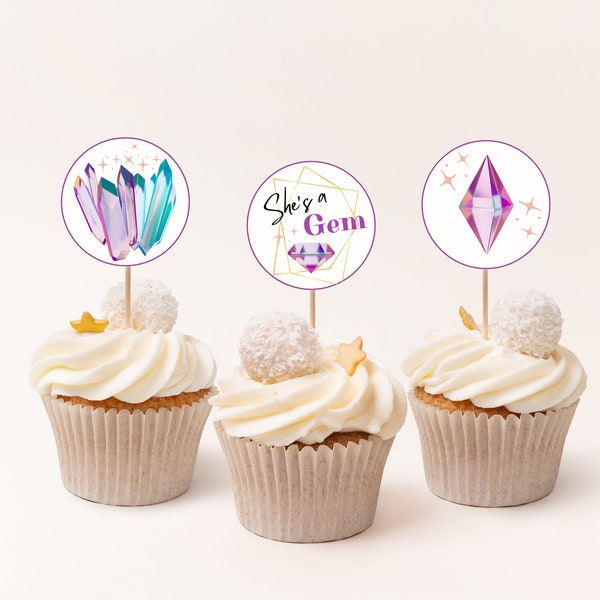 She's a Gem Cupcake Toppers, Crystal Cupcake Toppers, Instant Download, Digital Print, KP69ckt