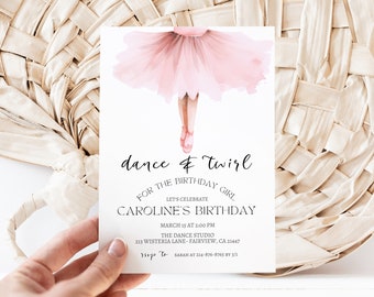 Editable Ballerina Dance and Twirl Birthday Party Invitation, Minimal Tutu Ballet Invite, Instant Download, Digital Invite, KP608