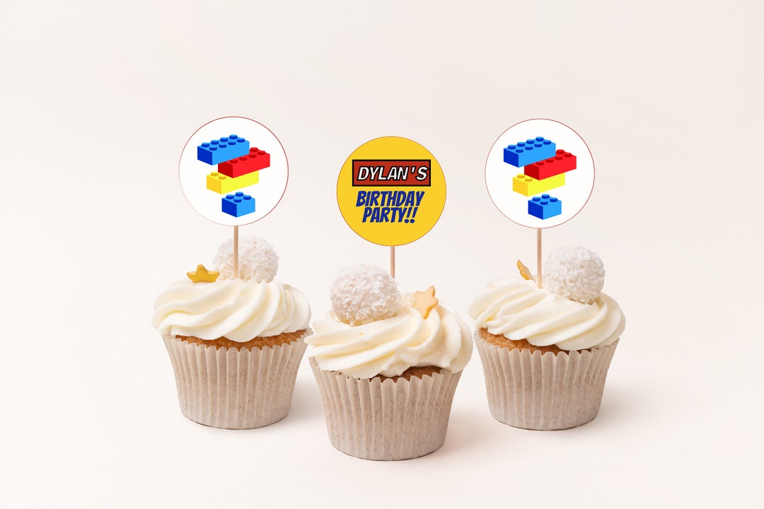 Editable Building Blocks Cupcake Toppers Template, Building Blocks