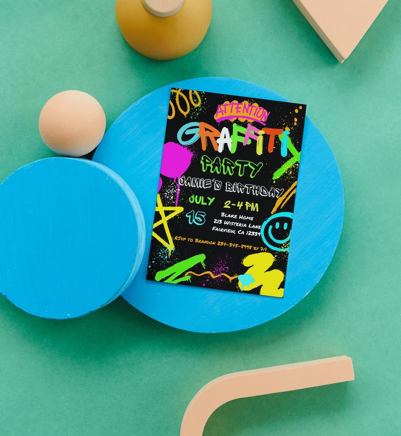 Graffiti Birthday Invitation Graffiti Invite Paint Invite Etsy