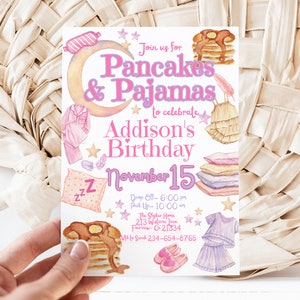 Editable Pancakes and Pajamas Birthday Invitation Template, Sleepover Party Birthday, Instant Download, Digital Invite, KP447