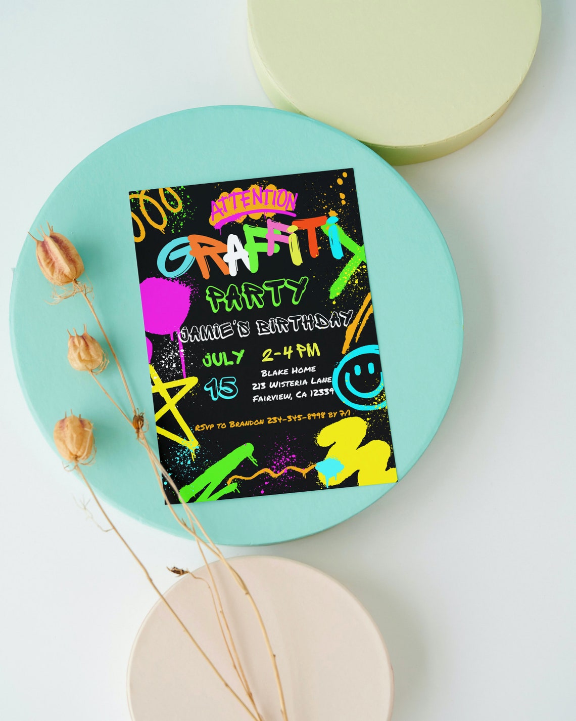 Graffiti Birthday Invitation Graffiti Invite Paint Invite Etsy