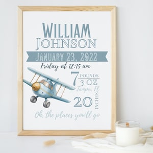 Editable Printable Baby Boy Birth Stats Announcement, Airplane Birth Stat Sign, 8x10 and 11x14,  Instant Download, Digital Sign, KP279