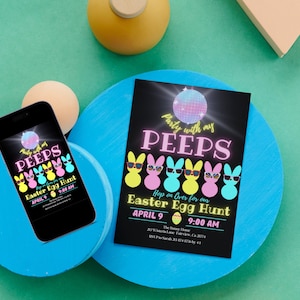 Editable Party with my Peeps Easter Egg Hunt Invitation Template, Peep Party Invite, Instant Download, Digital, KP177 image 1