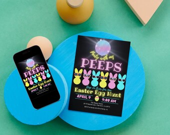 Editable Party with my Peeps Easter Egg Hunt Invitation Template, Peep Party Invite, Instant Download, Digital, KP177