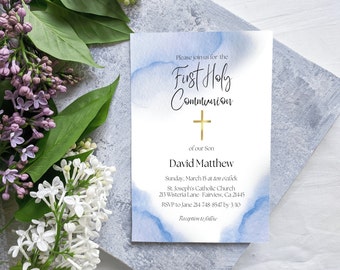 Editable First Holy Communion Invitation Template, Communion Invite, Instant Download, Digital Invite, KP119