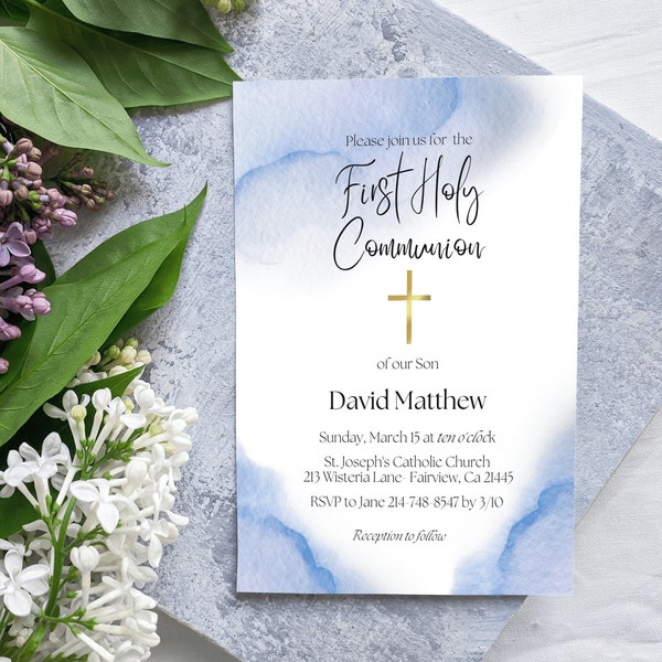 Editable First Holy Communion Invitation Template, Communion Invite, Instant Download, Digital Invite, KP119