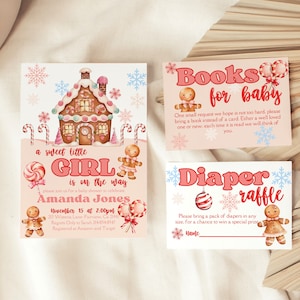Pacchetto modificabile A Sweet little Girl Baby Shower, Sweet Holiday Gingerbread Baby Shower, Lecca-lecca Download immediato, Invito digitale, KP480