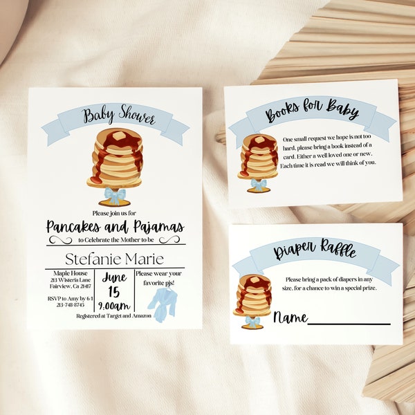 Editable Pancakes and Pajamas  Boy Baby Shower Template Invitation Bundle, Instant Download, Digital invite, KP496