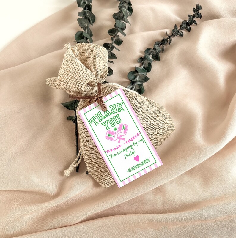 Editable Pink and Green Preppy Girl's Pickleball Birthday Invitation and Coordinating Favor Tag, Instant Download, Digital Invite, KP588 image 4