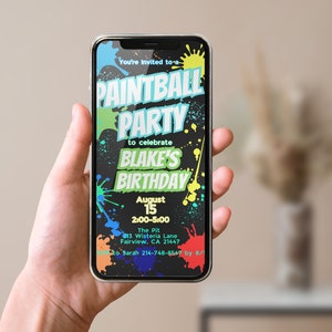 Editable Animated Electronic Paintball Party Birthday Invitation template, Game ON Paintball Digital Invite, Instant Download, KP354