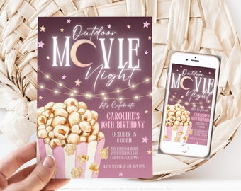 Editable Outdoor movie Night Invitation Template, Movie Night Birthday Party, Movie Under the Stars, Instant Download, Digital Invite, KP424