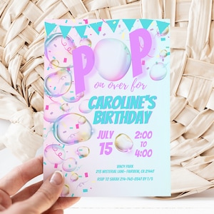 Editable Pop on over Birthday Invitation Template, Bubble Party Invite, Instant Download, Digital Invite, KP241