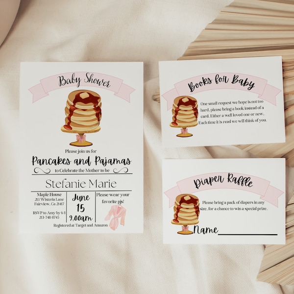 Editable Pancakes and Pajamas Baby Shower Invitation Template, Pancakes & Pajamas Baby Shower Invite, Instant Download, Digital, KP174